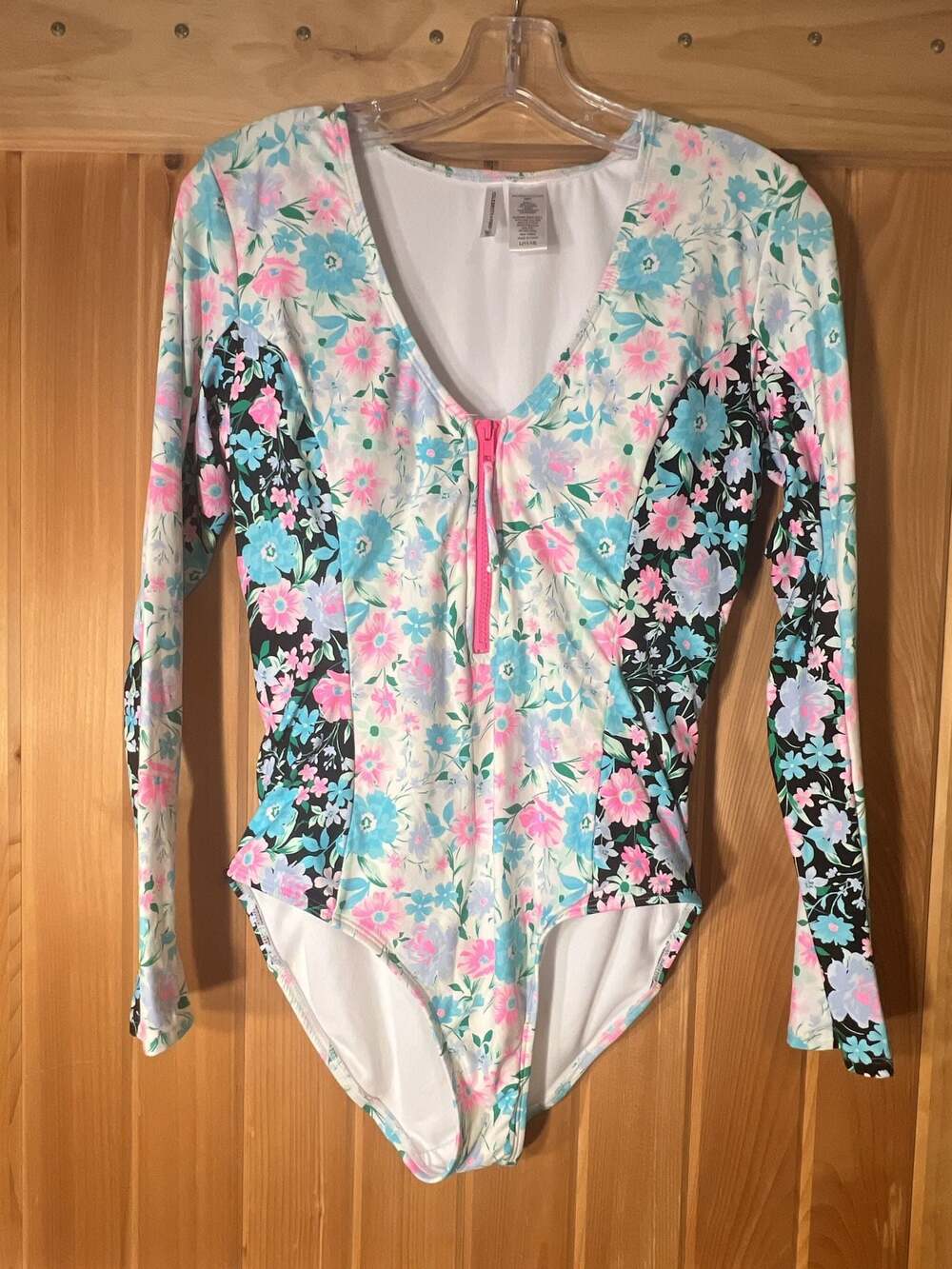 Celebrity Pink Swim Long Sleeve Floral Zip-Front One-Piece Rashguard Swimsuit